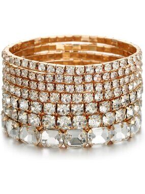 7 PCS Layered Crystal Stretch Bracelets Set for Women - Stackable Rhinestone